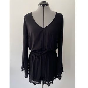 NWT - Forever 21 - black lace shorts Jumpsuit - long sleeve- size Medium